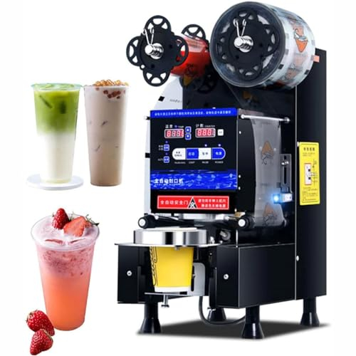 CYMYYDS Milk Tea Cup Sealing Machine, 480W Automatic Vacuum Sealer, Electric Cup Sealer Bubble Tea Cup Sealer, for Sealing Plastic Cups of PP, PET, PAP,Black