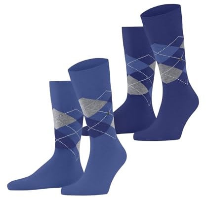 Burlington Herren Socken Everyday Argyle M So Baumwolle gemustert 2 Paar, Blau Cornflower Blue 6337, 40-46