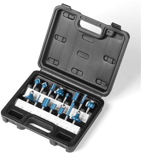 MACHSWON 15 PCS Woodworking Milling Cutter Set 1/4 Inch Shank Edge Trimming Blade Slotting Engraving Wood Professional Mixed Straight Router Bit Set Router Accessories & Parts