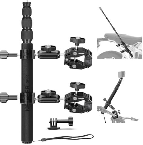 NEEWER Motocicleta Cámara de Montaje Kit, Invisible Manillar de Bicicleta Selfie Stand con 2 Cabezas de Bola, Super Abrazadera, Adaptador Action Camera, Compatible con GoPro Insta360 DJI AKASO, GP-30