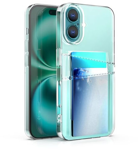 XIMIZU For iPhone 16 Case with 2 Card Holder, [Camera Protection] Soft TPU Anti-Yellow Crystal Clear Shockproof Protective Phone Cover with 2 Card Slot Wallet Phone Case for iPhone 16