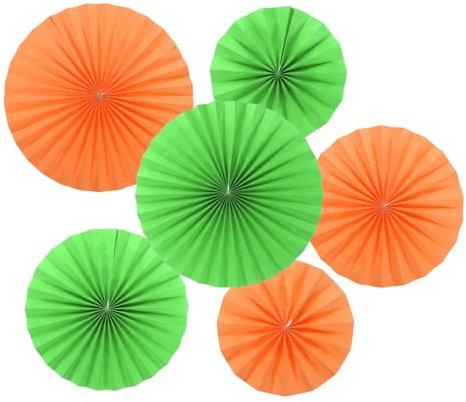 PATIKIL 8/12/16 Paper Fans Hanging Decoration, 6 in 1 Set Round Honeycomb Fans with Pearl for Birthday Wedding Graduation Events Party, Green/Orange