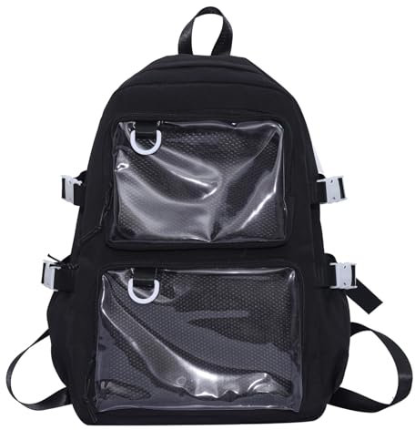 NVOQILIN Japanischer Rucksack für Studenten, große Kapazität, Nylon, Anime-Anstecknadel, Itabag, Schultasche mit transparenter Tasche, Unisex