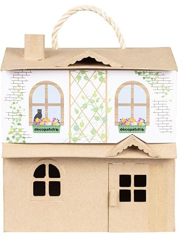 Décopatch AC920C - Puppenhaus aus Pappmaché, zum Verzieren, 25x24x27cm, Kartonbraun, DIY Aktivität, 1 Stück