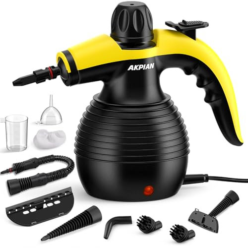 AKPIAN,Handheld Steam Cleaner Handy, Pressurized Steam Cleaner with 10 Piece Accessory Set, Multipurpose and Multi-Faceted All Natural Chemical-Free Steam Cleaning for Home, Kitchen, Automotive