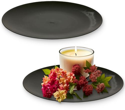 Lot de 2 assiettes décoratives de 33 cm en noir marbré – Assiettes plates comme décoration de table