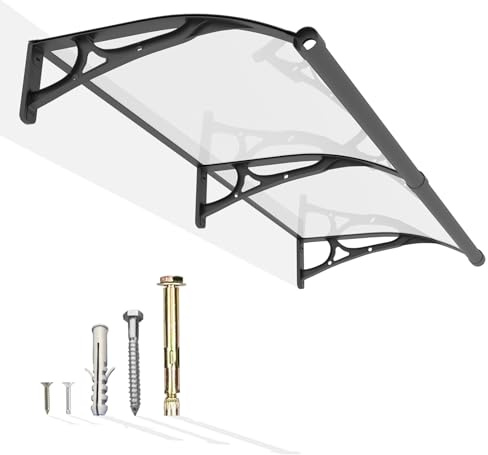 Pensilina Tettoia per Porta e Balcone Esterno con Grondaia in Alluminio,200x100 CM Tetto Copertura in Policarbonato Resistente ai Raggi UV, Pioggia, Neve e Grandine