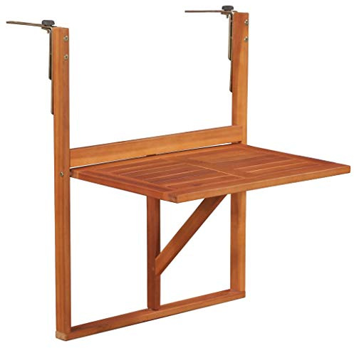 Xichuzi Hängender Balkontisch, Gartentisch, Grilltisch, Balkon Tisch, Balkongeländer, Beistelltisch Balkon, Balcony Table, Bistrotisch Outdoor, Outdoor Tisch Klein, 64,5x44x80 cm Massivholz Akazie