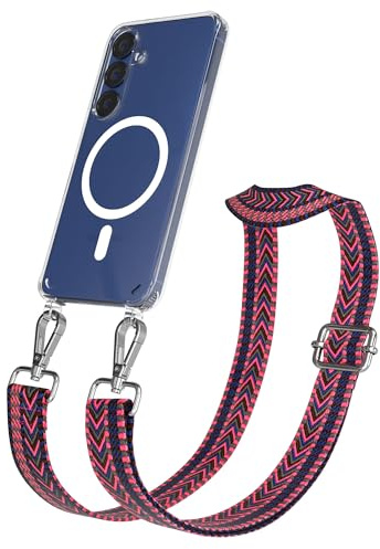 EAZY CASE Handykette - Verstellbares Taschenband kompatibel mit Galaxy S25, Schulterriemen, Handykordel mit Silikon Hülle, Qi Charging kompatibel, Umhängetasche, Pink Blau Silber