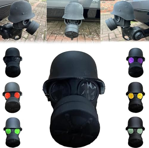 Abdeckkappe FüR AnhäNgerkupplung, Fun Gasmaske Helm Kappe AnhäNgerkupplung Lustig, FüR 50 Mm AnhäNgerkupplung Abdeckung Staubdicht &Wasserdicht,MüTze Mit Helm Und Maske Mit Wunschaugenfarbe (Schwarz)