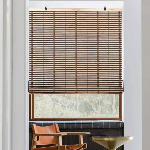 Store Enrouleur Rétro Bambou Bois Naturel, Pare-Soleil Enroulable, Filtrage de la Lumière, Anti-UV, pour intérieur/Jardin/fenêtre, Marron foncé, 150 x 300 cm