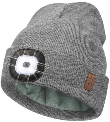 Wmcaps Mütze mit LED Licht, Warmem Fleece Futter Wintermütze mit Licht | Weiches Fleecefutter, Ultrahell LED-Leuchte, fürs Gassigehen bei Dunkelheit, Acrylmaterial, Geschenke für Männer Frauen