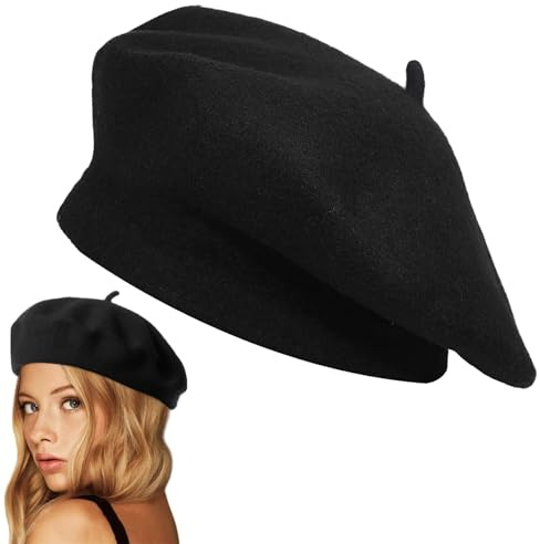 Comioke Barett, Baskenmütze im Französische Stil, Französische Künstler Baskenmütze, Barett Mütze Damen Klassische, Damen Winter Baskenmutze Klassische, Schwarz