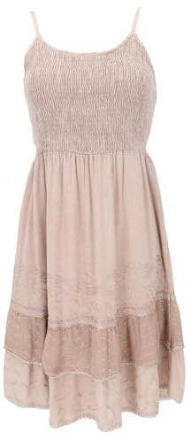 GURU SHOP Besticktes Indisches Boho Kleid, Sommerkleid, Minikleid Hippie Chic - Beige, Damen