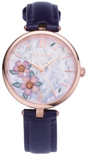 HOLZKERN Damenuhr Everbloom Pflaumenblüte Violett/Roségoldfarben | verspielte Armbanduhr für Frauen,