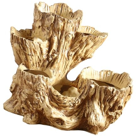 KESOTO Baumstumpf Blumentopf Übertopf Statue Pflanzschale Gefäß Im Charmanten Design in Holzoptik für Sukkulenten für Die Dekoration von Büro Und Zuhause, Holz