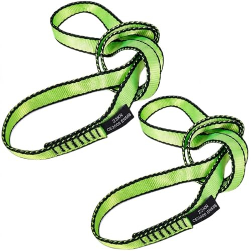 LETTO & TAILOR Lot de 2 sangles d'escalade 22 KN - 19 mm - Certifié CE - Vert - 60 cm