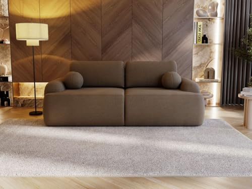 GRAINGOLD Aurio Sofa modern mit Bettfunktion, 260x106 cm, Sofa für Wohnzimmer, Bouclé-Stoff, 2-Sitzer Couch, Sofa mit Bettkasten (Braun)