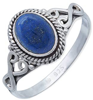 mantraroma Ring Silber 925 Damen Lapis Lazuli Edelstein blau ausgefallen verspielt