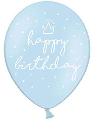 PartyDeco Blaue Latexballons mit weißem Narduk Happy Birthday in Hel - Ballons mit fünfseitigem Aufdruck - Durchmesser ca. 30 cm (1 op. 6 Stück) für Hochzeit Geburtstag Hochzeit Babyparty