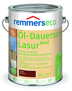 Remmers Lasure huile écologique Teck, 0,75 litres, Lasure écologique aqueuse pour bois, protection longue durée pour intérieur et extérieur, durable, végane, sans danger pour les abeilles.