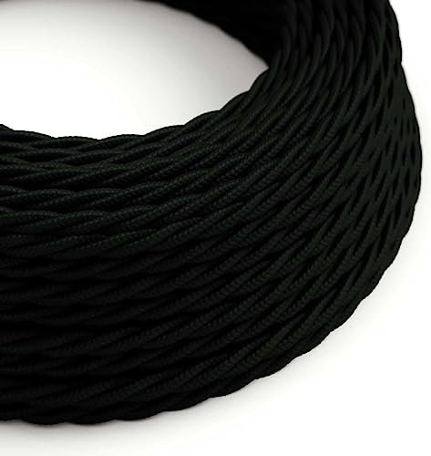 DC Voltage Black 1m Vintage 2 Core Twisted Electric Cable Fabric Covered Wire Italian Braided 0.75 mm Cable Flexible Wire for Lighting Other Appliances, Antique Twisted wire