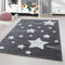 HomebyHome Kinderteppich Grau 160 cm Rund Niedliches Sternenmuster Großer Jungen Teppich Kinderzimmer Kurzflor Teppich Extra Weich Antiallergen Babyzimmer Teppich