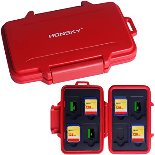 Honsky SD-Kartenhalter, wasserdicht, für SD-Karten, Micro-SD-Karten, SDHC SDXC, Rot
