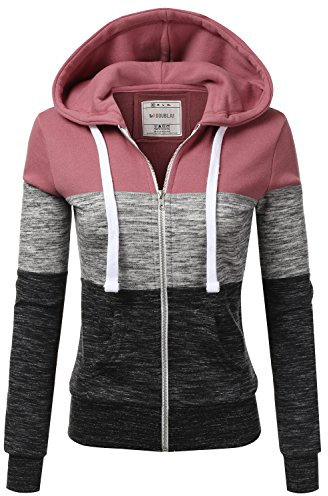 Doublju Leichte dünne Zip-up Hoodie Jacke für Frauen mit Übergröße - Pink - 2X