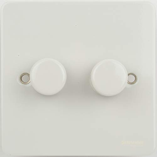 Schneider Electric Ultimate Flat Plate - Double 2 Way Dimmer Light Switch, Main & Low Voltage, 250W/VA, GU6222CPW, Painted White