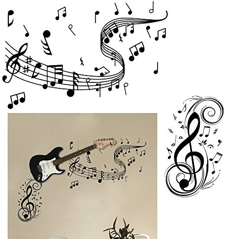 VINFUTUR 2 Set Wandtattoo Transferfolie Musik Wandaufkleber Musikalisch Wandsticker Wanddeko Notentattoo für Wohnzimmer, Kinderzimmer, TV Hintergrund, Flur, Musikklassenzimmer