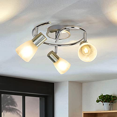 Depuley E14 Deckenleuchte 3 Flammig Wohnzimmer, Muster Dcekenstrahler Wandspot Schwenkbar 3 * 5W Fassung, 3000k Warmweiß, Glas Lampenschirm, Multi-Winkel für Schlafzimmer Esszimmer Büro Flur Balkon