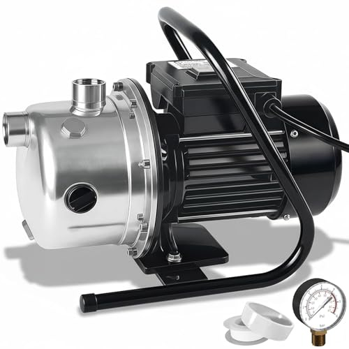 LANCHEZ 1.6 HP Shallow Well Pump, 1500 GPH Stainless Steel Water Transfer Pump, 115V Garden Irrigation Pump, Water Booster Jet Pump for Home Garden Lawn Farm, Silver