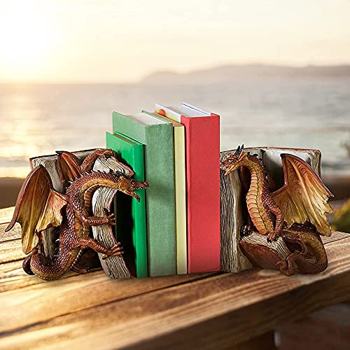 Fighting Dragon Buchstützen 2 Stück, dekorativer Bücherhalter aus Harz, Bücherregalverzierung, für Bücherregaldekorationen im Home Office (Links und rechts)