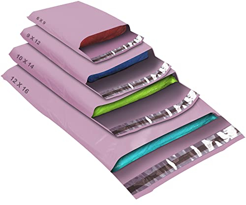 50 buste postali rosa di dimensioni miste, autosigillanti, resistenti, impermeabili, in plastica, per pacchi, imballaggi, piccole, medie, grandi, per spedizioni, corriere, 4 misure, rosa chiaro