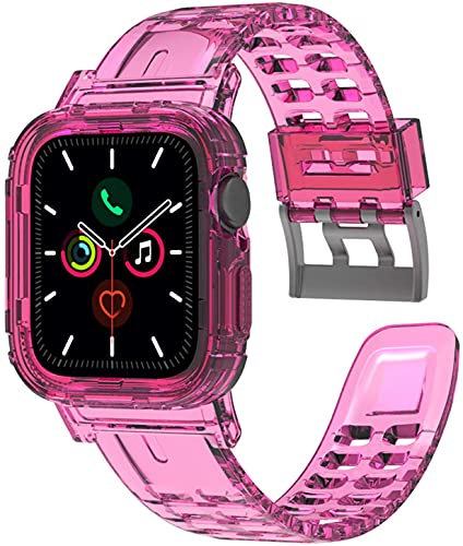 Cinturino Apple Watch 44mm con Cover, Cinturino in Silicone Compatibile con iWatch, Cinturini per Apple Watch Serie 6 5 4 3 2 1, Apple Watch SE, per Donna e Uomo (Rosa)