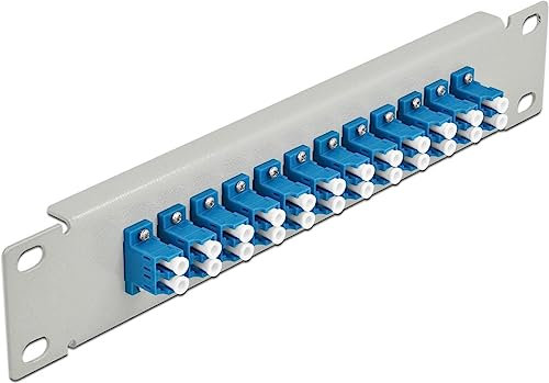 Delock Panneau de Brassage à Fibre Optique 12 Ports LC Duplex Bleu 1 U Gris