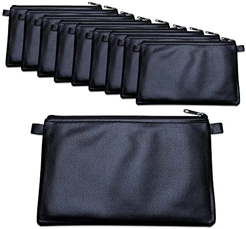 10-er Pack Banktaschen mit Reißverschluss Set Geldtaschen 27 x 17 cm Kunstleder schwarz für Dokumente bis A5