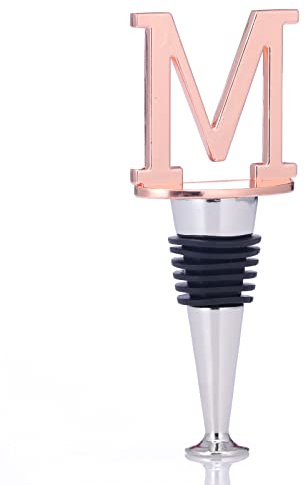Wine Stoppers,Reusable Wine Bottle Stoppers ,Rose Gold Plating, Letter Wine Stoppe (Rose Gold-Letters M)