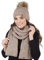 VIVISENCE Trendiger Damen Winter Set Aus Bommelmütze Mit Schal Aus Wärmendem Garn Mit Vlies-Innenfutter Antistatische Perfekte Passform Für Kalte Wintertage Modisches Design, Beige,Einheitsgröße