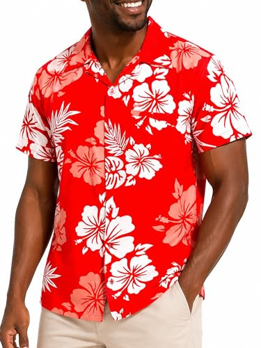 King Kameha Hawaii Hemd Männer - Tropisches Hawaiihemd Herren Kurzarm mit Hibiskus-Print & Aloha-Muster