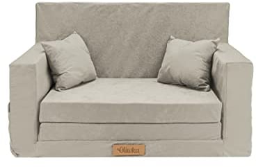 Flumi Personalisierte Kindercouch Kinder Sessel Sofa Schlafsofa jugendzimmer mit Gravur KINDERNAME Spielsofa für Kinderzimmer Schlafsessel Bettfunktion Kindermöbel 92x40x60 Mikrofaser (Hellgrau)