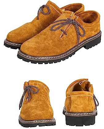 BAVARIA TRACHTEN Lederhosen Boots - Haferl Authentic German Shoe for Oktoberfest Outfit - Real Leather - Light Brown Size 11