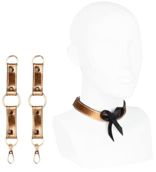 EIS BDSM Fesseln | Set mit Halsband und Handschellen | Lederoptik | gold | Sex-Spielzeug für Paare Extrem Sex | Einsteiger-Set | Erotik | Sex Toys | Ideal für Paare