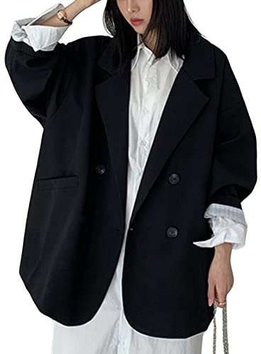 SHINROAD Giacca da donna cardigan Maniche lunghe Tasche Oversize Blazer Autunno Inverno Casual Risvolto Tuta Cappotto Capispalla Nero XL