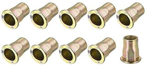 METALLIXITY Remache Tuercas (M10) 20uds, Carbono Acero Medio Hexagonal Roscado Inserción Tuercas para Muebles Mecánicos Sujetadores, Dorado Tono