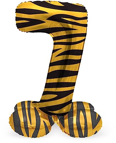 Folat 63957 Luftballon Geburtstag Stehender Ziffer Zahl 7 Tiger Chic Löwe Braun Schwarz 72 cm - Decoration Geburtstagdeko, Ballon Zahl, Kein Helium erforderlich