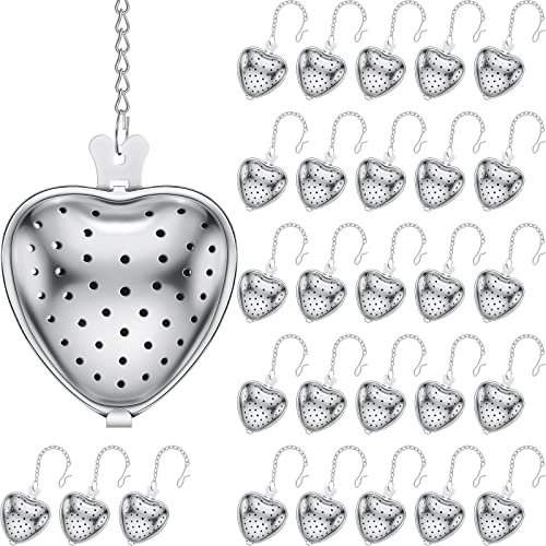 Sumind 50 Pcs 2 Stainless Steel Heart Mesh Tea Strainer Ball, Silver