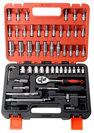 Juego de 53 llaves de carraca y llaves de vaso de 1/4 pulgadas, juego de reparación de llaves de vaso combinadas con maletín de almacenamiento para casa, coche, bicicleta, mecánica,