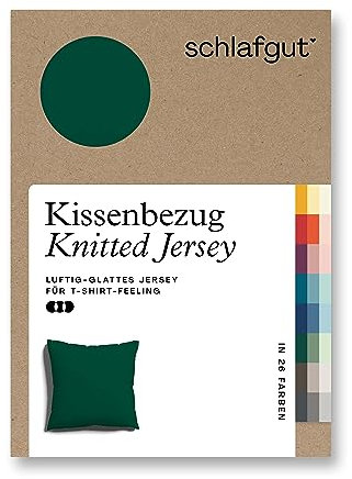 schlafgut Knitted Jersey Kissenbezug 80x80 cm Green Deep Uni weicher Premium Kopfkissenbezug einzeln, faltenfrei mit Elasthan